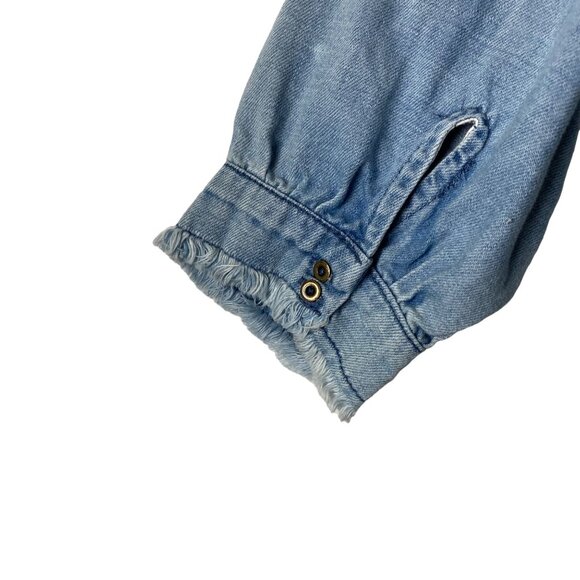 Anthropologie Holding Horses Women Small Denim Blue Frayed Hem Tunic Linen Blend - Picture 7 of 8